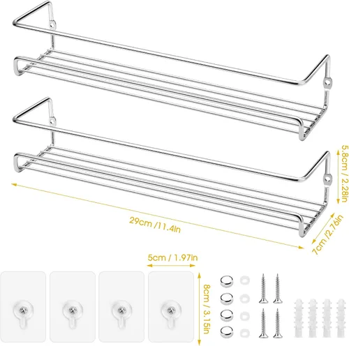 Vista 5 de Lonian Organizador de especias montado en la pared de 2 niveles, cesta de almacenamiento de estante de especias de metal cromado para armario