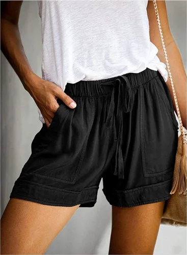 Vista 3 de Dokotoo - Pantalones cortos de estilo casual y cómodos para mujer con cordón ajustable, cintura elástica y bolsillos