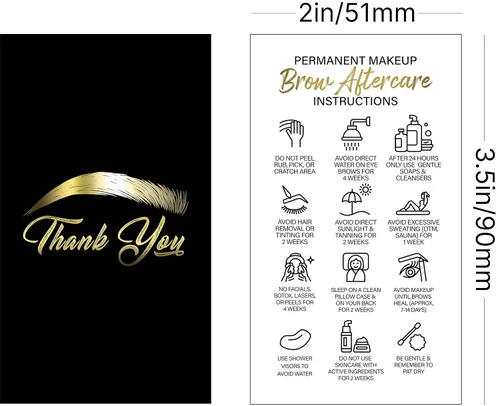 Vista 2 de BRAWNA Paquete de 50 tarjetas de instrucciones de cuidado posterior de Microblading, 3.5 x 2 pulgadas, tarjetas de agradecimiento, suministros