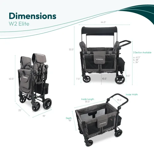 Vista 7 de WonderFold W2 Elite Cochecito Wagon, marco de acero, 2 plazas, gris