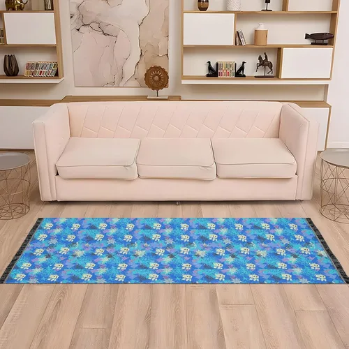 Vista 6 de Alfombra Rnner para lavandería, diseño de robots azules, lavable, antideslizante, tapete de baño con borla para fiesta, graduación, decoración