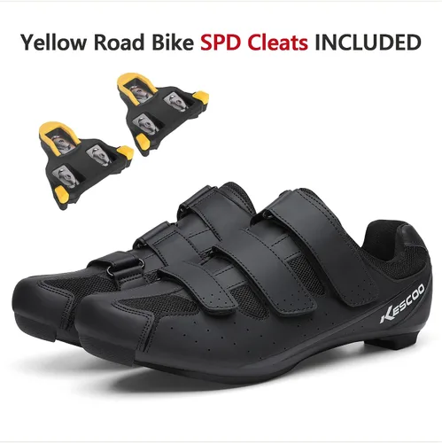 Vista 2 de Zapatos de ciclismo para hombre y mujer con tacos amarillos de 6 grados compatibles con Shimano SH-11 SPD-SL tacos de bicicleta para interiores