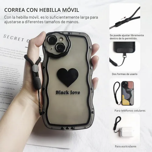 Vista 4 de Correa cruzada para teléfono con 2 almohadillas, cuero y correa de dedo ajustable, compatible con la mayoría de teléfonos inteligentes (negro)