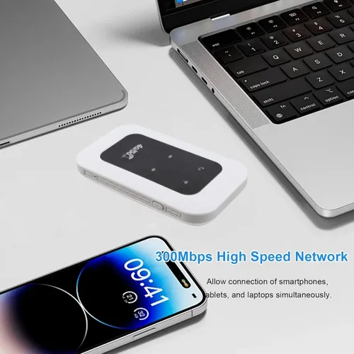 Vista 2 de Goshyda Enrutador WiFi móvil 4G LTE desbloqueado con ranura para tarjeta SIM, dispositivo de punto de acceso portátil de 300 Mbps para viajes, mini