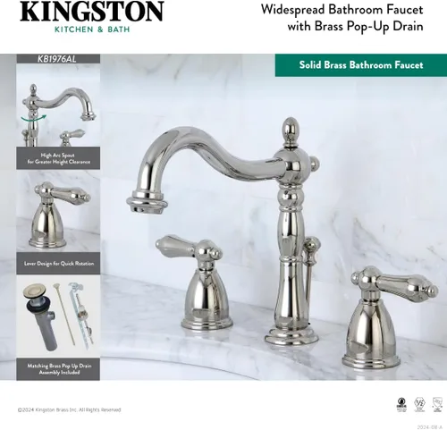 Vista 10 de Kingston Brass KB1975AL Heritage - Grifo de lavabo generalizado con mango de palanca de metal, bronce aceitado, centro ajustable de 8 pulgadas