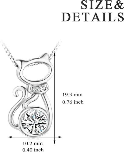 Vista 3 de AOBOCO Collar con colgante de gato de plata de ley con cristal de piedra natal, delicados regalos de joyería para los amantes de los gatos