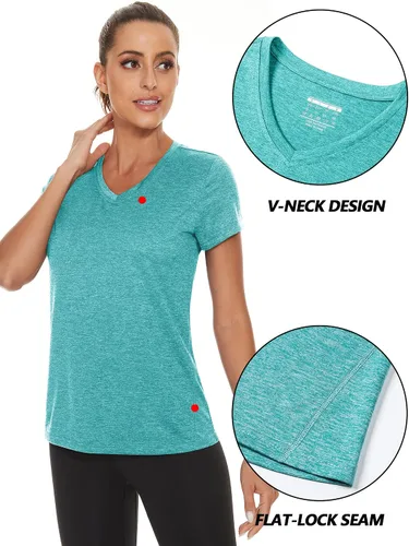 Vista 5 de TACVASEN Camisetas de manga corta para mujer, ligeras, de secado rápido, para senderismo, para exteriores