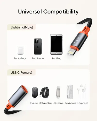 Vista 8 de mcdodo Adaptador 4 en 1 USB-C a Lightning OTG con función de carga/audio/OTG Tipo C hembra a Lightning Macho Adaptador de cable apto