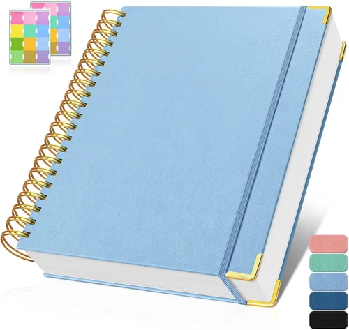 Vista 8 de Cuaderno de papel cuadriculado, cuaderno de cuadrícula en espiral de 8.5" X 11", diario de cuero de tapa dura de 300 páginas, cuaderno de papel