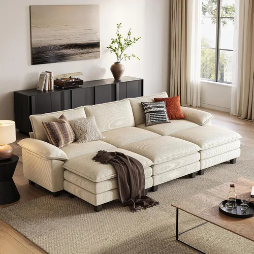 Vista 33 de LINSY HOME Cloud Sofa - Silla decorativa con tumbona otomana para interiores, sofá de pana perfecta para sala de estar, apartamento, oficina, beige