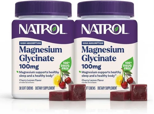Vista 11 de Natrol Suplementos de Glicinato de Magnesio 100mg, Gomitas Blandas de Sabor a Cereza y Limón para un Sueño Saludable y el Cuerpo, Glicinato