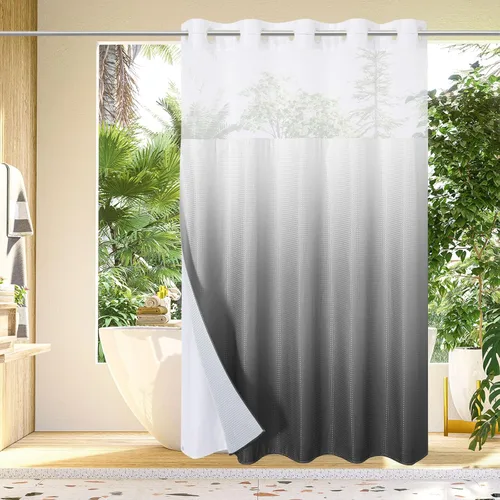 Vista 38 de Gibelle: cortina de ducha pequeña para baño de 36x74, cortina de ducha de punto gofre con juego de forro de tela a presión, no necesita ganchos
