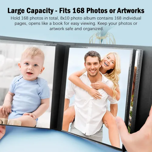 Vista 5 de Funda de cuero de gran capacidad de 8 x 10 pulgadas, 168 bolsillos para fotos de 8 x 10 pulgadas y cubierta de cuero de gran capacidad, 272