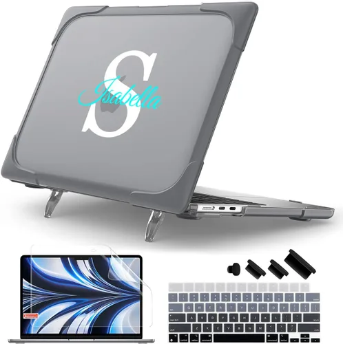 Vista 10 de Batianda - Funda resistente para MacBook Air de 15 pulgadas 2023-2026, color gris Ergonomic Foldable Stand Holds 22 lbs, TPU Bumper, Matte