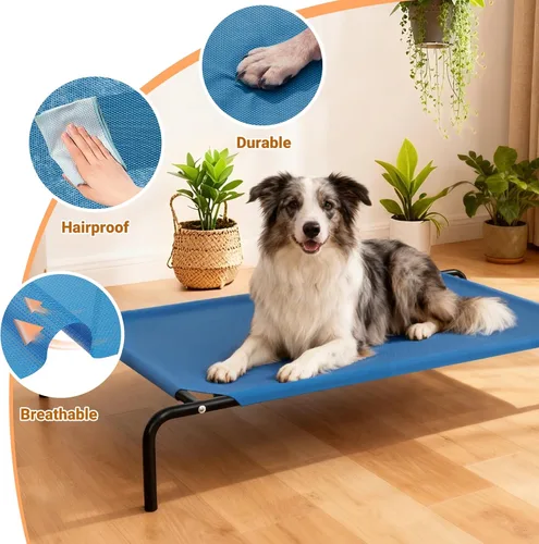 Vista 3 de STARLATTA Cama elevada y refrescante para perros grandes, catre impermeable para mascotas al aire libre con malla transpirable lavable, pies