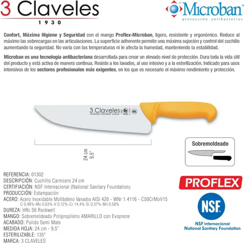 Vista 3 de 3 CLAVELES Cuchillo Carnicero Polipropileno Amarillo 9.4 in - 9.5 Pulgadas FH 3C