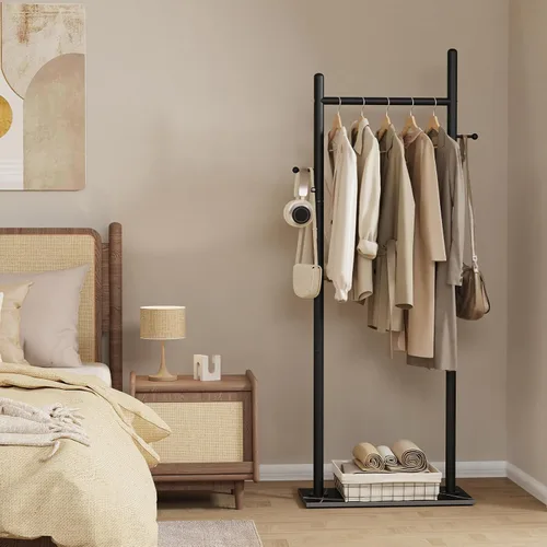 Vista 6 de Nianerfaya Perchero con 2 ganchos, almacenamiento de ropa de pie para interiores, perchero para colgar ropa para dormitorio, perchero de metal