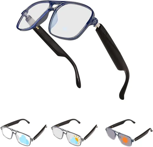 Vista 7 de Jawploy Smart Glasses Bluetooth Audio Glasses Sunglasses Blue Light Glasses for Men Women Color-Change UV Protection Dual Mic