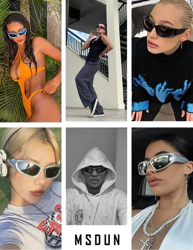 Vista 2 de Gafas de sol polarizadas envolventes de moda vintage para hombres y mujeres, gafas de sol futuristas para deportes al aire libre UV400
