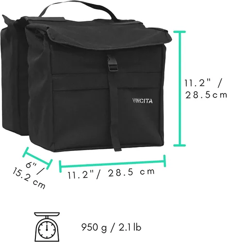 Vista 6 de Vincita Bolsas laterales de ciclismo resistentes al agua con cubierta de lluvia, grande, asa de transporte, puntos reflectantes, portabicicicletas