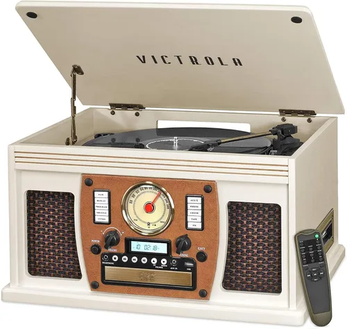 Vista 12 de Victrola Navigator 8 en 1 Reproductor clásico de discos Bluetooth con codificación USB y tocadiscos de 3 velocidades Individual Negro
