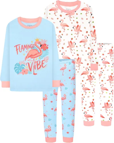 Vista 12 de DAUGHTER QUEEN Pijama de algodón para niñas de 4 piezas, talla 18 meses-12 años