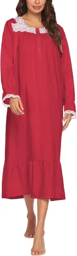 Vista 3 de Ekouaer Camisón victoriano de algodón de manga larga vintage antiguo vestido de anillo para mujer