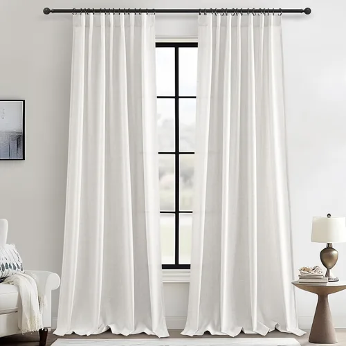 Vista 8 de Cortinas translúcidas de lino beige blanco de 84 pulgadas de largo, 2 paneles, cortinas modernas con filtrado de luz y privacidad, riel de techo