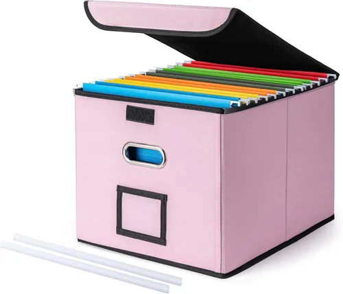 Vista 21 de Cajón Organizador de Archivos CADONO con Tapa, Organizador de Carpetas de Archivos Plegable con Deslizador de Plástico, Caja de Carpetas de Archivos