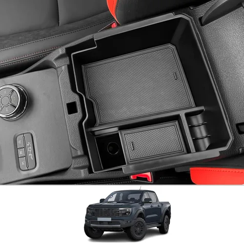 Vista 9 de CDEFG Organizador de consola central para Ford Ranger 2026 2026 (Raptor/Lariat/XLT/XL) Accesorios Bandeja de consola central reposabrazos caja