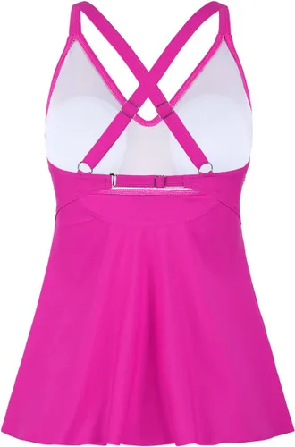 Vista 2 de Hilor Tankini para mujer, con cuello en V torcido, traje de baño con control de abdomen y vuelo