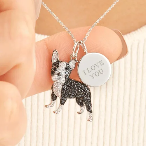 Vista 3 de SCAMPER & CO Abalorios grabables de plata de ley con estampado en blanco para mujeres y niñas, collar con dije rodio o chapado en oro amarillo