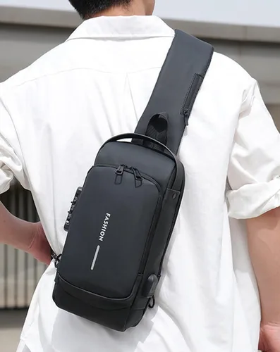 Vista 7 de Sling Bag for Men Anti-Theft USB Crossbody Backpack Waterproof Chest Daypack