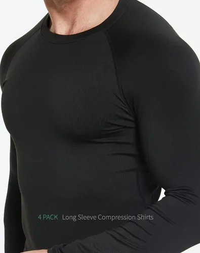 Vista 5 de Paquete de 5 o 4 camisetas de compresión para hombre, manga larga, atléticas, para clima frío, camiseta interior para entrenamiento