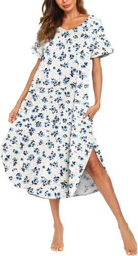 Vista 16 de AVIIER - Camisones de algodón para mujer, ropa de dormir suave con bolsillos, tallas S a XXL Negro Floewer 4