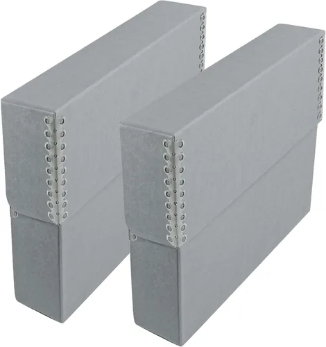 Vista 12 de Lineco Caja de almacenamiento de documentos archivados con borde metálico, caja de cartón libre de ácidos gris, organiza y almacena archivos