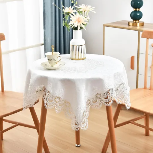 Vista 8 de Wolkemer Paquete de 2 manteles cuadrados pequeños de jacquard de encaje blanco elegante para decoración de mesa para el hogar, bufanda de tocador