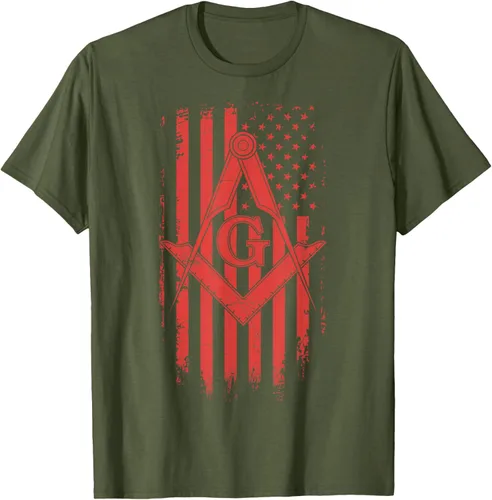 Vista 4 de Cuadrado y brújula Masónica de la bandera americana, masón, camiseta roja, Negro, S