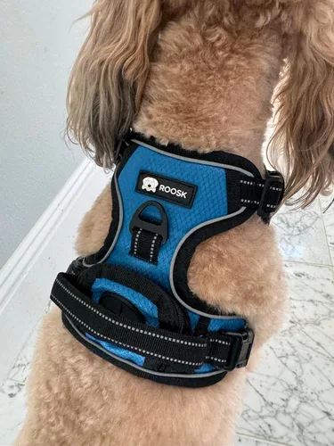 Vista 2 de ROOSK Arnés para perro Sin tirones, reflectante, ajustable en 4 direcciones con soporte para bolsa de excrementos, máxima comodidad, suave