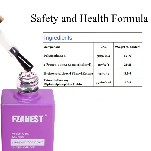 Vista 7 de FZANEST Esmalte de uñas de gel capa superior 2 * 15ML sin limpieza, capa superior de diamante, esmalte de uñas de gel transparente de alto brillo 2