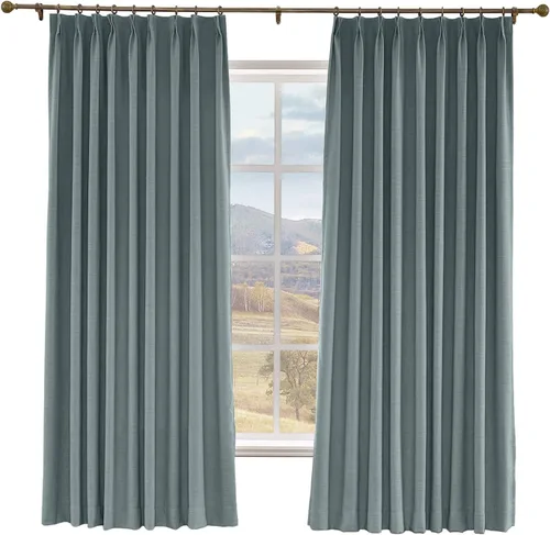 Vista 11 de Macochico Cortinas opacas de lino sintético de 52 pulgadas de ancho x 63 pulgadas de largo, panel de cortinas plisadas para dormitorio, aulas