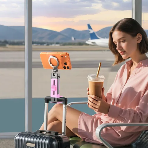 Vista 5 de Soporte de teléfono para avión, artículos esenciales de viaje para mujeres, soporte magnético para teléfono para MagSafe, imán fuerte N55, giratorio