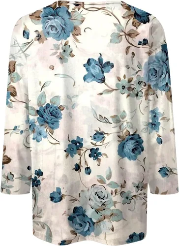 Vista 4 de Camisas para mujer, estilo casual, cuello redondo, manga tres cuartos, impresa, para mujer