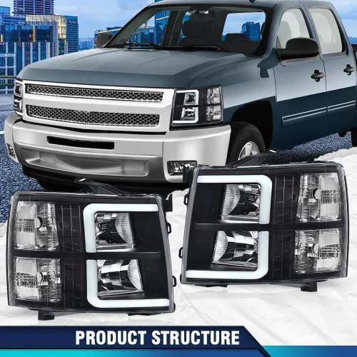 Vista 2 de PIT66 Faros LED de proyector de tubo DRL sin bombilla compatibles con Chevy Silverado 1500 2007-2013/2500HD 3500HD 07-14 No se ajusta a los faros