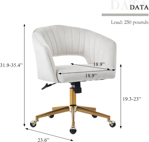 Vista 3 de Eifizek Silla de escritorio de oficina de terciopelo, moderna silla de escritorio para el hogar con ruedas y base dorada, silla giratoria