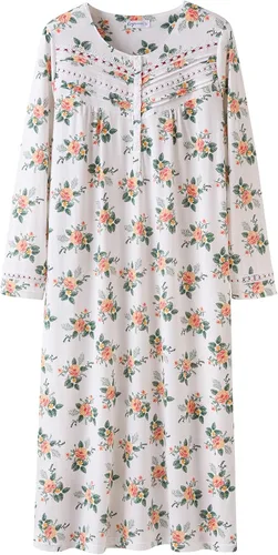 Vista 21 de Keyocean Camisones para mujer, suaves 100% algodón, cómodos camisones de manga larga para dormir para mamá Danderlion Azul