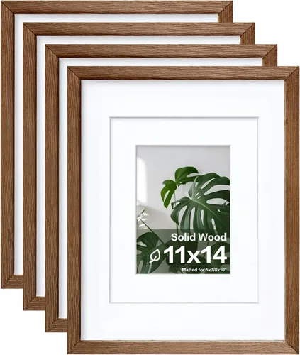 Vista 99 de Egofine - Juego de 4 portarretratos A4 de madera maciza y cubierta de plexiglás de 4 x 6/6 x 8 pulgadas con paspartú o A4 sin paspartú, para mesa