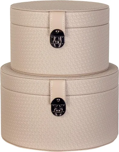Vista 8 de Juego de 2 cajas decorativas de cuero grandes con tapa para estantes, mesa auxiliar, almacenamiento, control remoto, decoración moderna del hogar