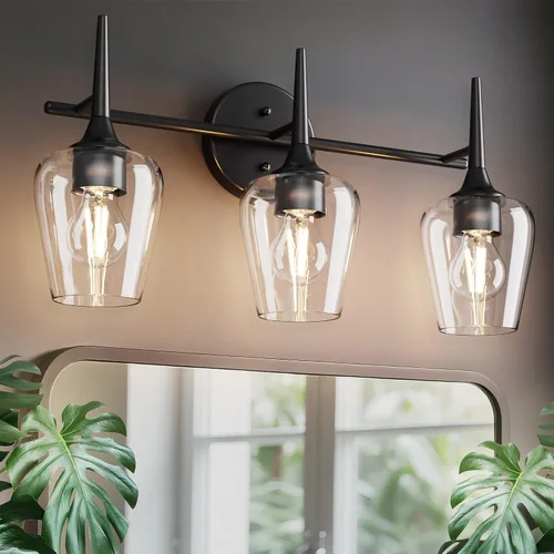 Vista 10 de Luz de Tocador Negra de 2 Luces Estilo Granja Moderno Lámpara de Baño con Pantallas en Forma de Copa de Vino para Espejo de 16 Pulgadas, Aplique