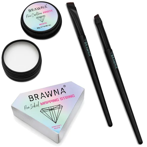 Vista 5 de BRAWNA Eyebrow Mapping Kit - 1 Countour White Mapping Paste, 2 Angled Eyebrow Brush - Brow Mapping Supplies - PMU & Microblading Supply